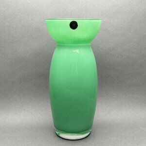 Vintage Cristalleria Europa Italy Hand Crafted Green Crystal Vase Flared Top